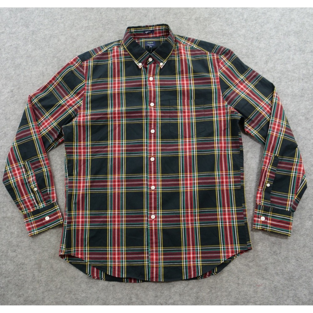 J Crew Shirt Mens Large Green Red Button Up Plaid Classic Long Sleeve New